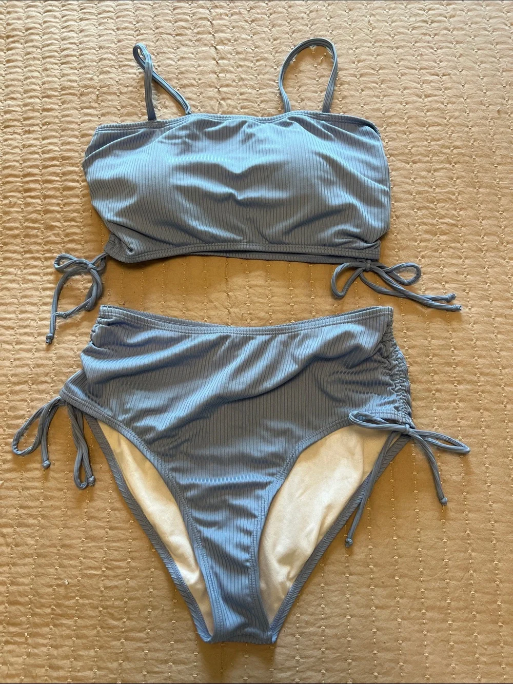 Ribbed Two-Piece Bikini Set in Dusty Blue